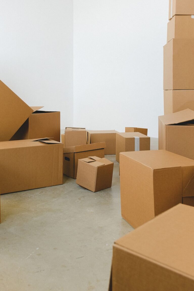 Boxes stacked on the floor during a Dubai apartment clearance